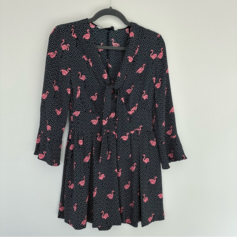 Chic Black Dress with Pink Flamingo Print